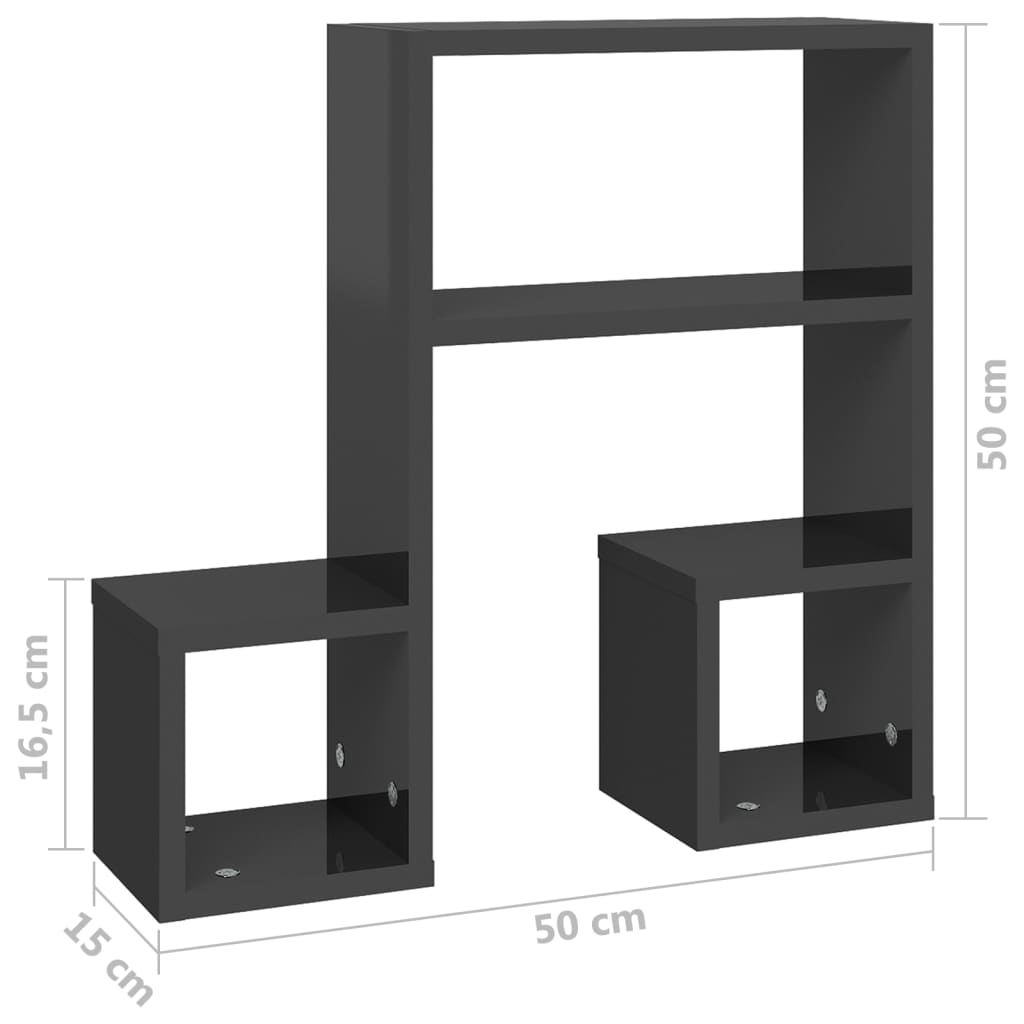 Wall shelves 2 pieces high gloss gray 50x15x50 cm wood material