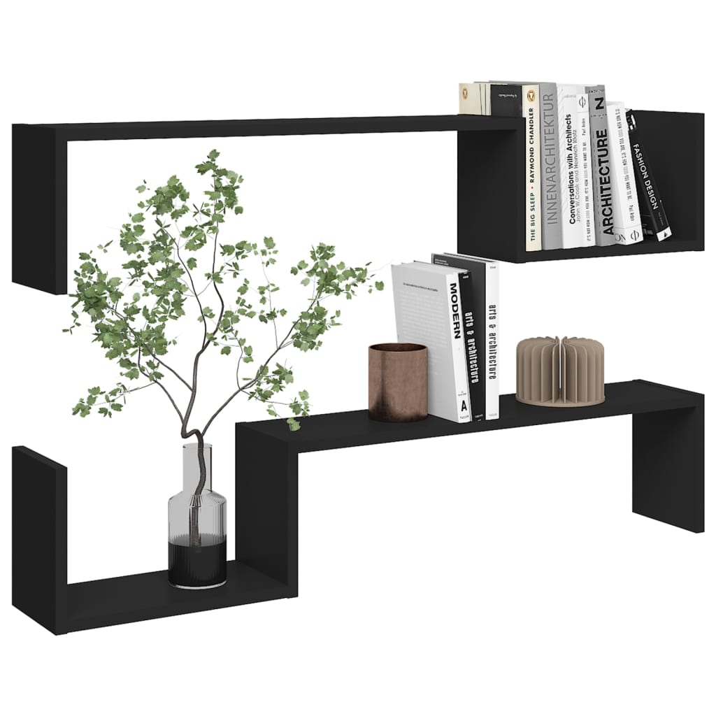 Etagères murales 2 pcs Noir 100x15x20 cm matériau bois