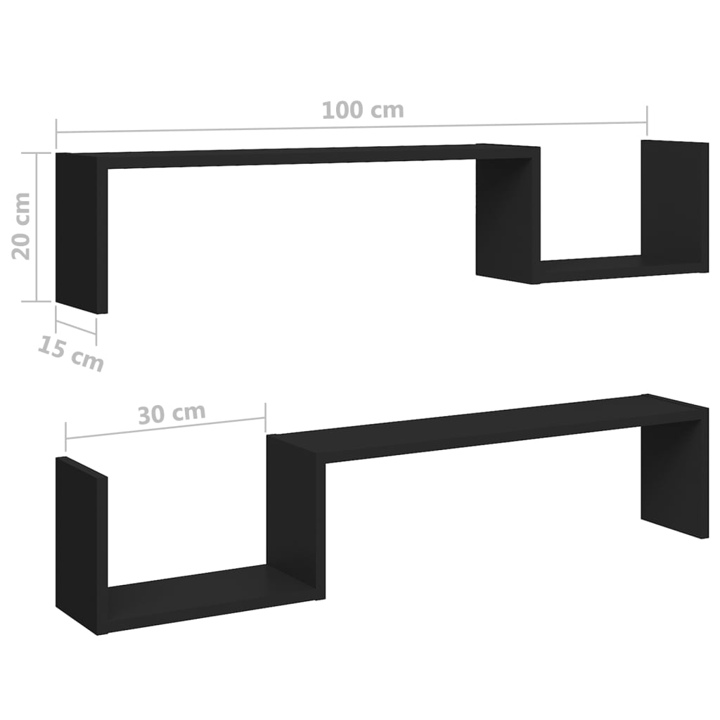 Etagères murales 2 pcs Noir 100x15x20 cm matériau bois