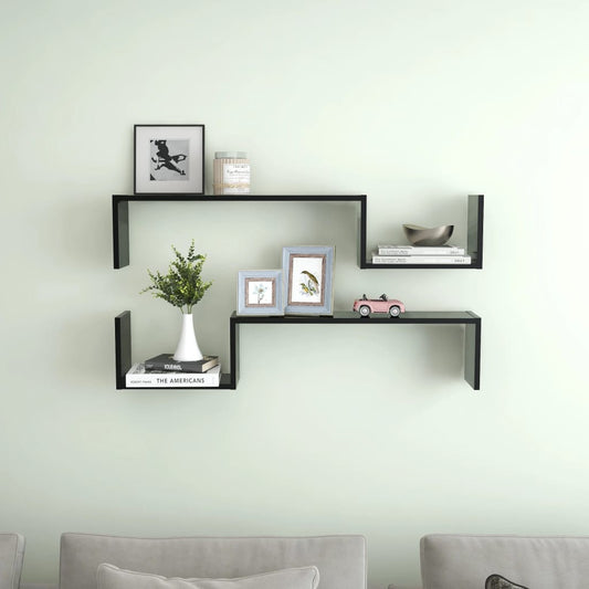 Etagères murales 2 pcs Noir 100x15x20 cm matériau bois
