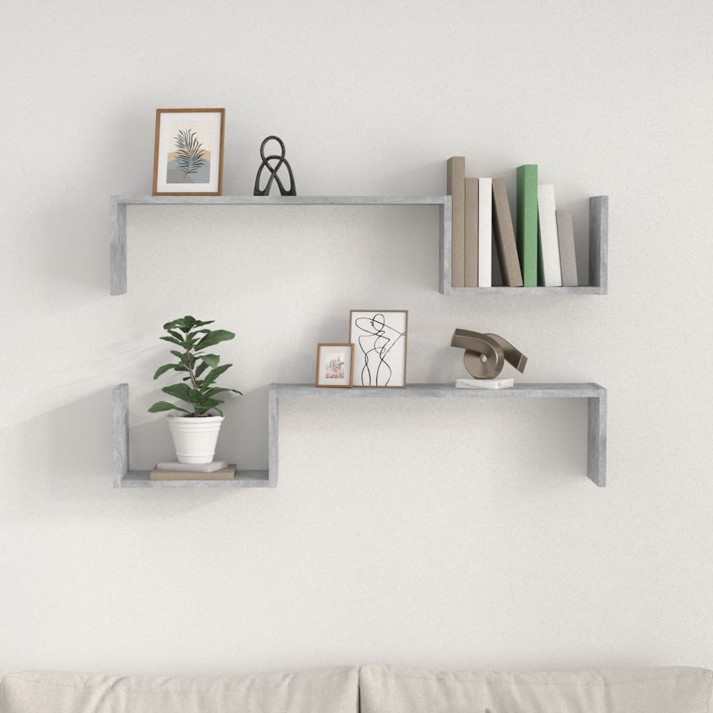 Etagères murales 2 pcs Gris béton 100x15x20 cm matériau bois