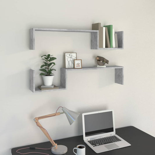 Etagères murales 2 pcs Gris béton 100x15x20 cm matériau bois