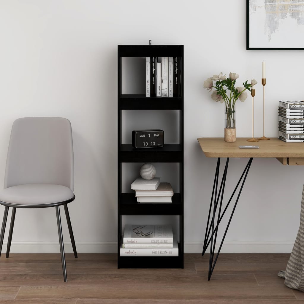 Bibliothèque séparateur de pièce noir 40x30x135,5 cm en bois de pin massif