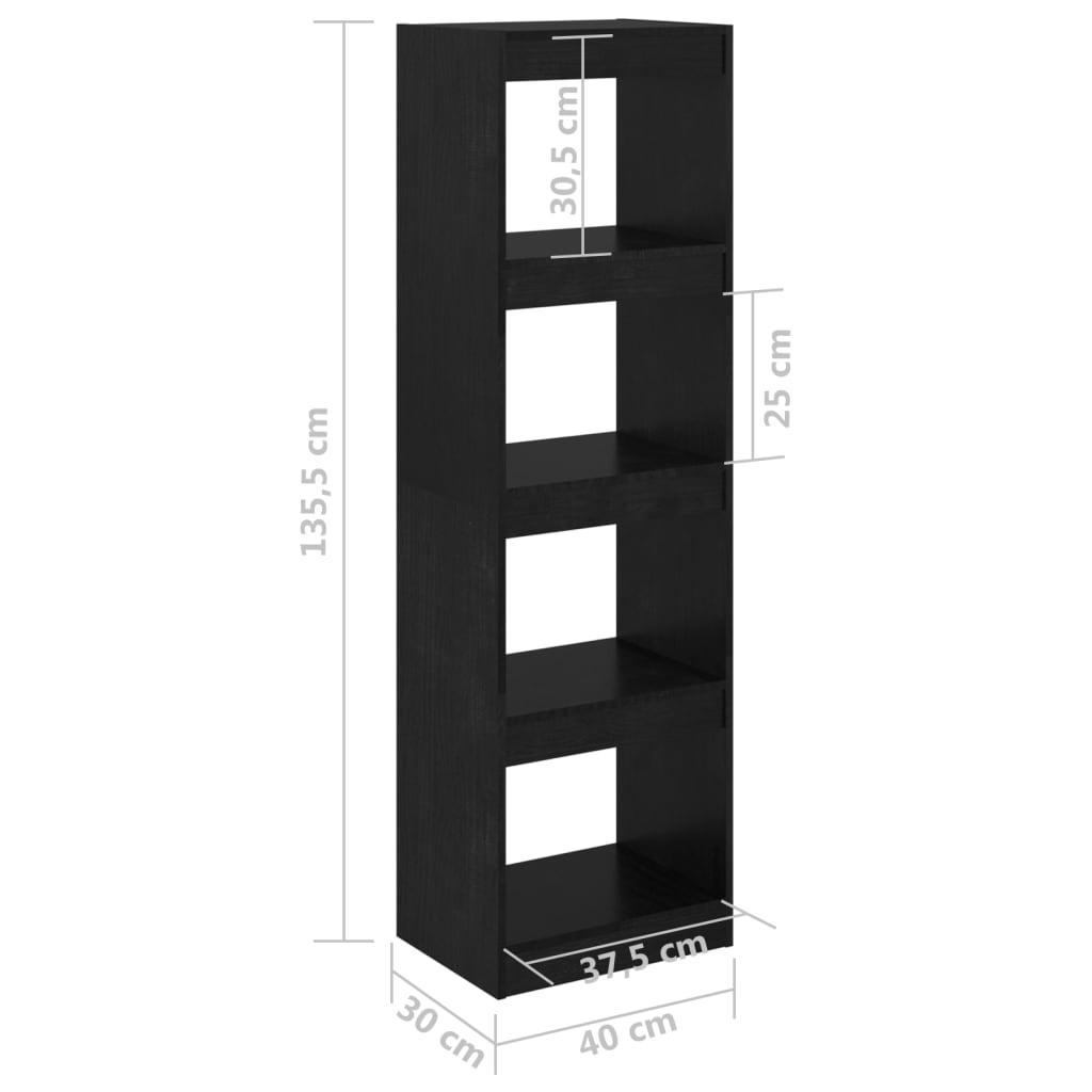 Bibliothèque séparateur de pièce noir 40x30x135,5 cm en bois de pin massif