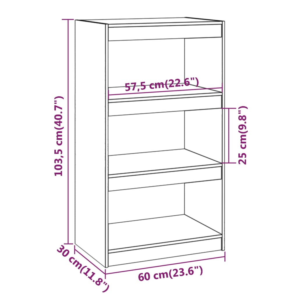 Bookcase/room divider honey brown 60x30x103.5 cm pine wood