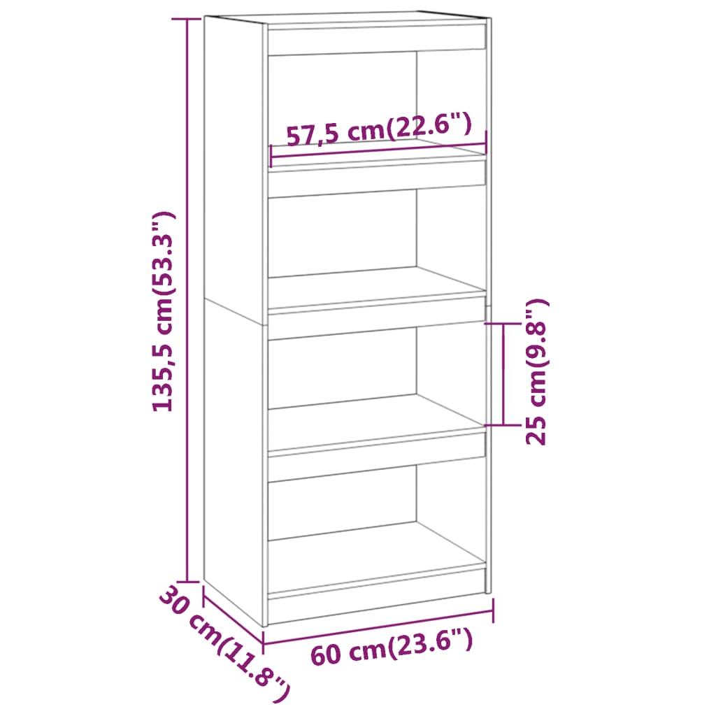 Bibliothèque séparateur de pièce gris 60x30x135,5 cm en bois de pin massif