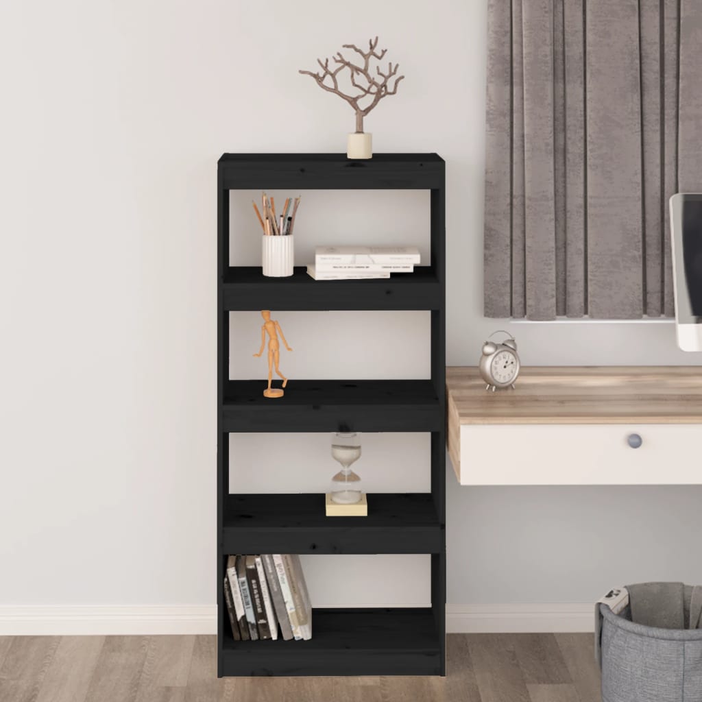 Bibliothèque séparateur de pièce noir 60x30x135,5 cm en bois de pin massif