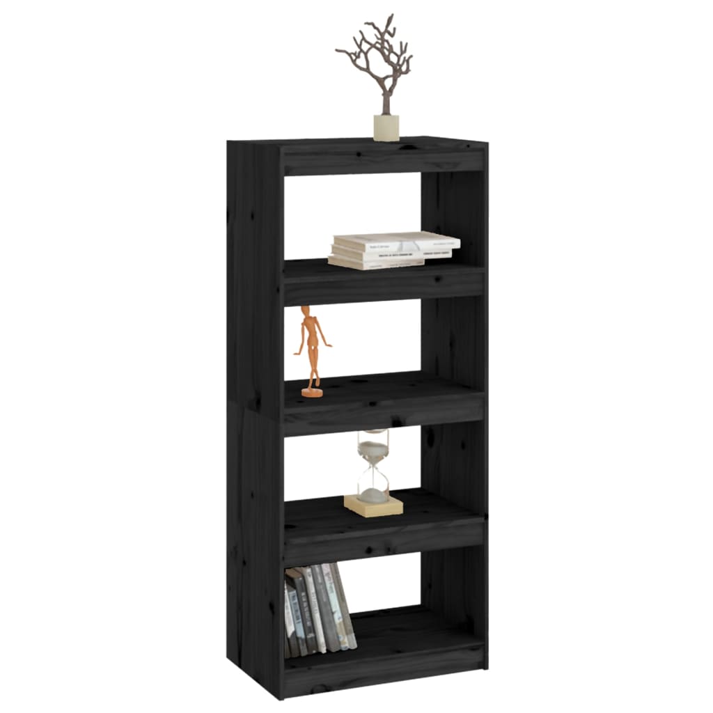 Bibliothèque séparateur de pièce noir 60x30x135,5 cm en bois de pin massif