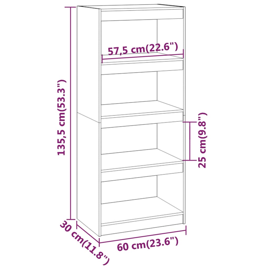 Bibliothèque séparateur de pièce noir 60x30x135,5 cm en bois de pin massif