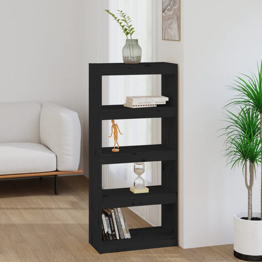 Bibliothèque séparateur de pièce noir 60x30x135,5 cm en bois de pin massif