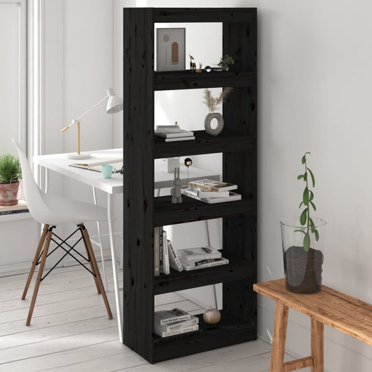 Bibliothèque/séparateur de pièce noir 60x30x167,5 cm bois de pin massif