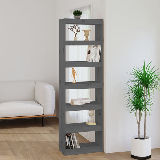 Bibliothèque/séparateur de pièce gris 60x30x199,5 cm bois de pin massif