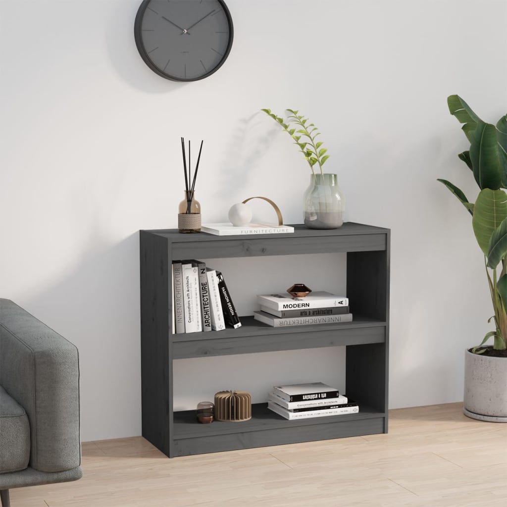 Bibliothèque séparateur de pièce gris 80x30x71,5 cm en bois de pin massif