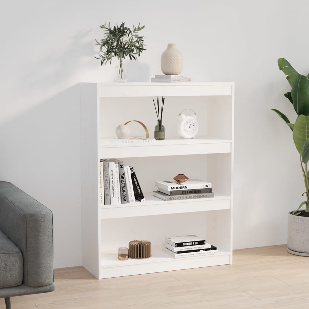 Bookcase room divider white 80x30x103.5 cm solid pine wood