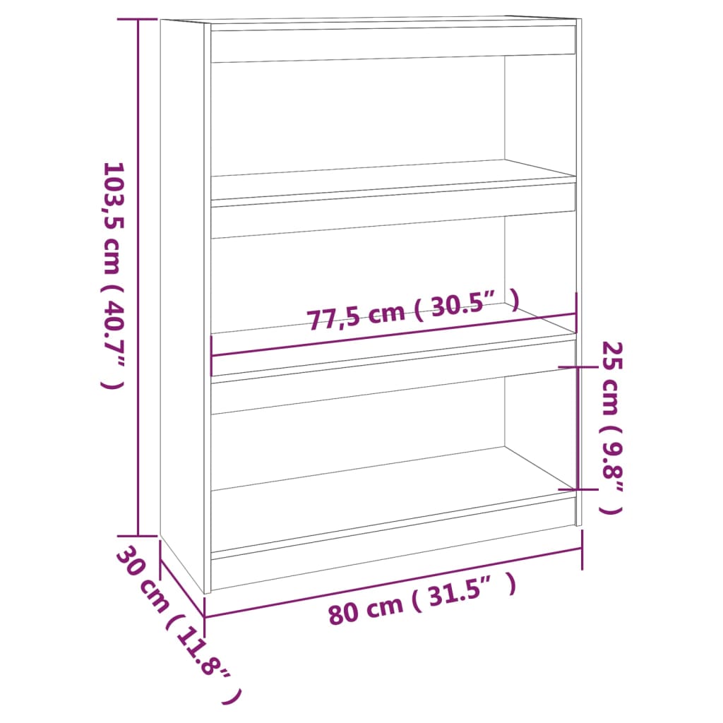 Bookcase room divider white 80x30x103.5 cm solid pine wood