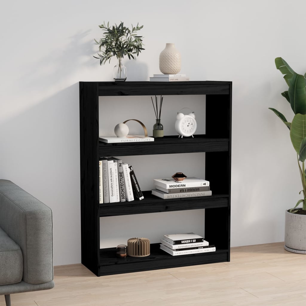 Bibliothèque séparateur de pièce noir 80x30x103,5 cm en bois de pin massif