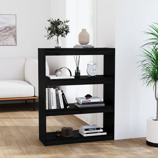 Bibliothèque séparateur de pièce noir 80x30x103,5 cm en bois de pin massif