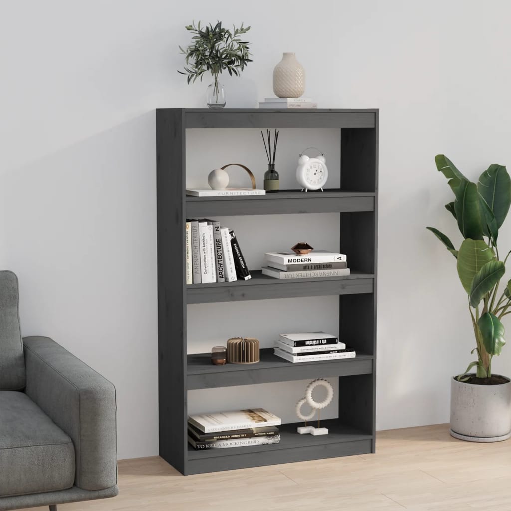 Bookcase room divider gray 80x30x135.5 cm solid pine wood