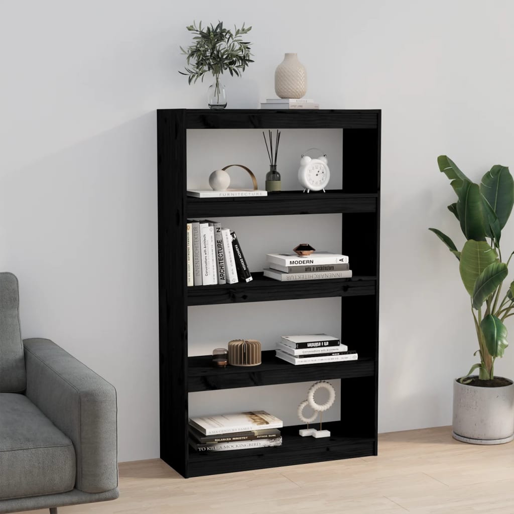 Bibliothèque séparateur de pièce noir 80x30x135,5 cm en bois de pin massif