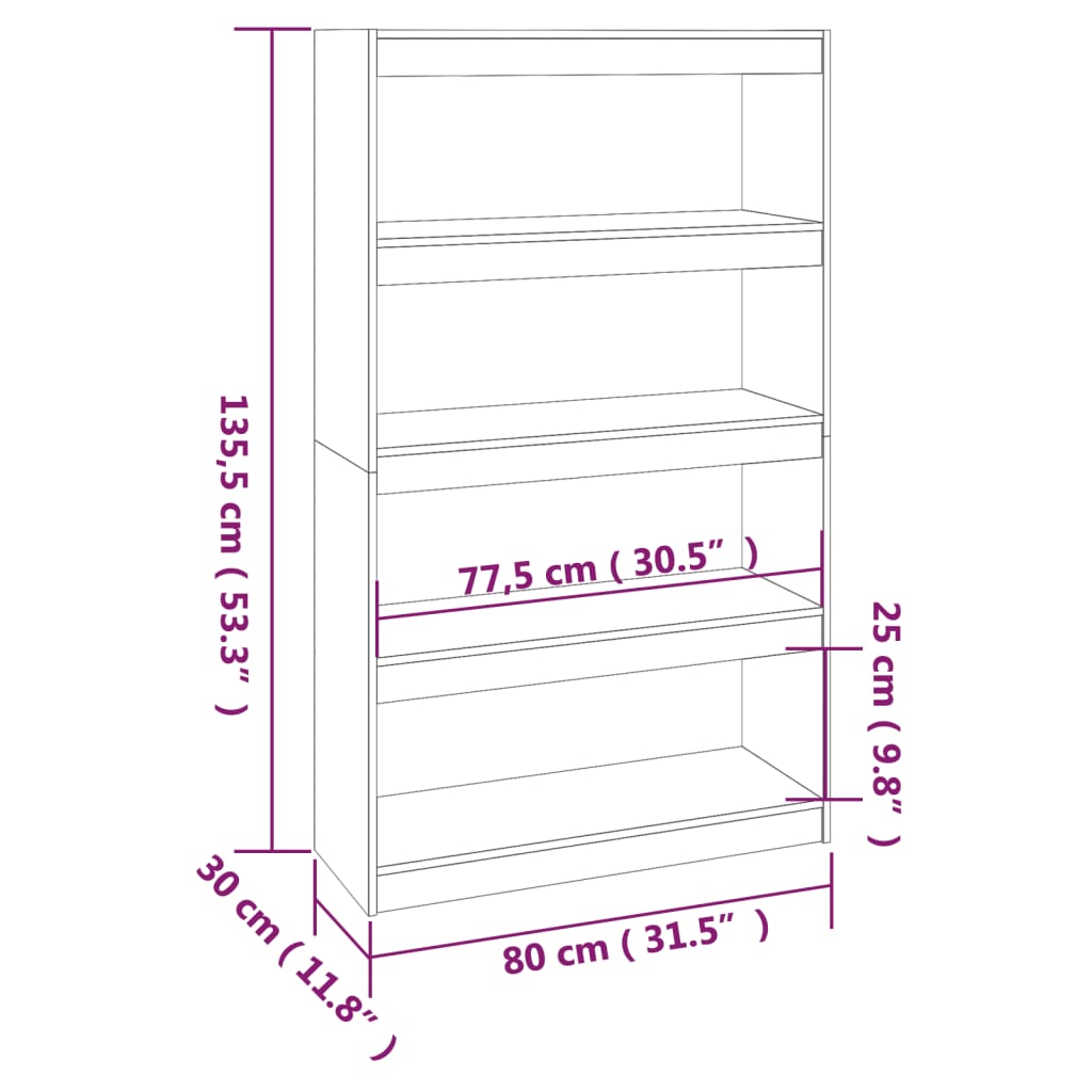 Bibliothèque séparateur de pièce noir 80x30x135,5 cm en bois de pin massif