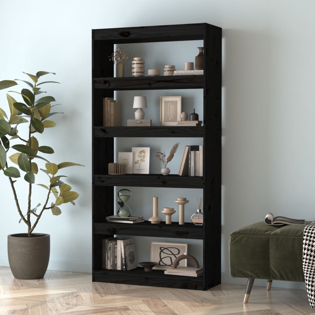 Bibliothèque/séparateur de pièce noir 80x30x167,4 cm bois de pin massif