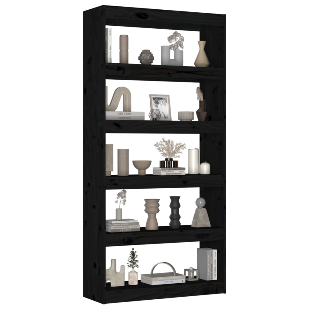 Bibliothèque/séparateur de pièce noir 80x30x167,4 cm bois de pin massif