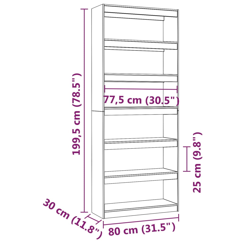 Bibliothèque/séparateur de pièce blanc 80x30x199,5 cm bois de pin massif