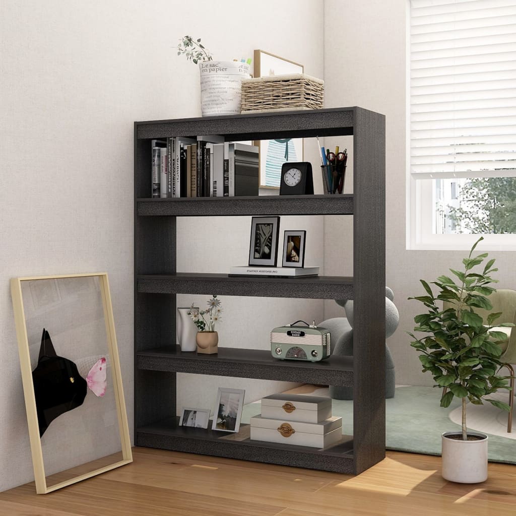 Bibliothèque/séparateur de pièce gris 100x30x135,5 cm bois de pin massif