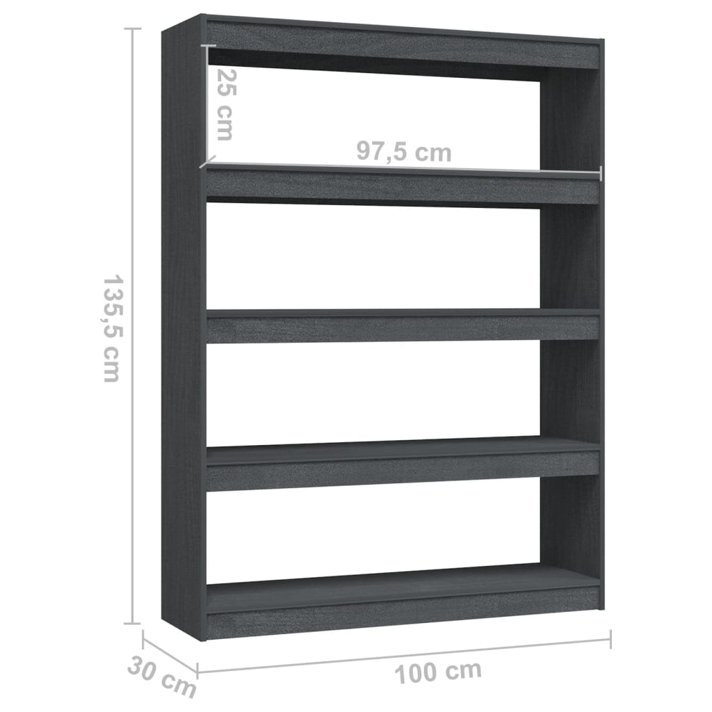 Bibliothèque/séparateur de pièce gris 100x30x135,5 cm bois de pin massif