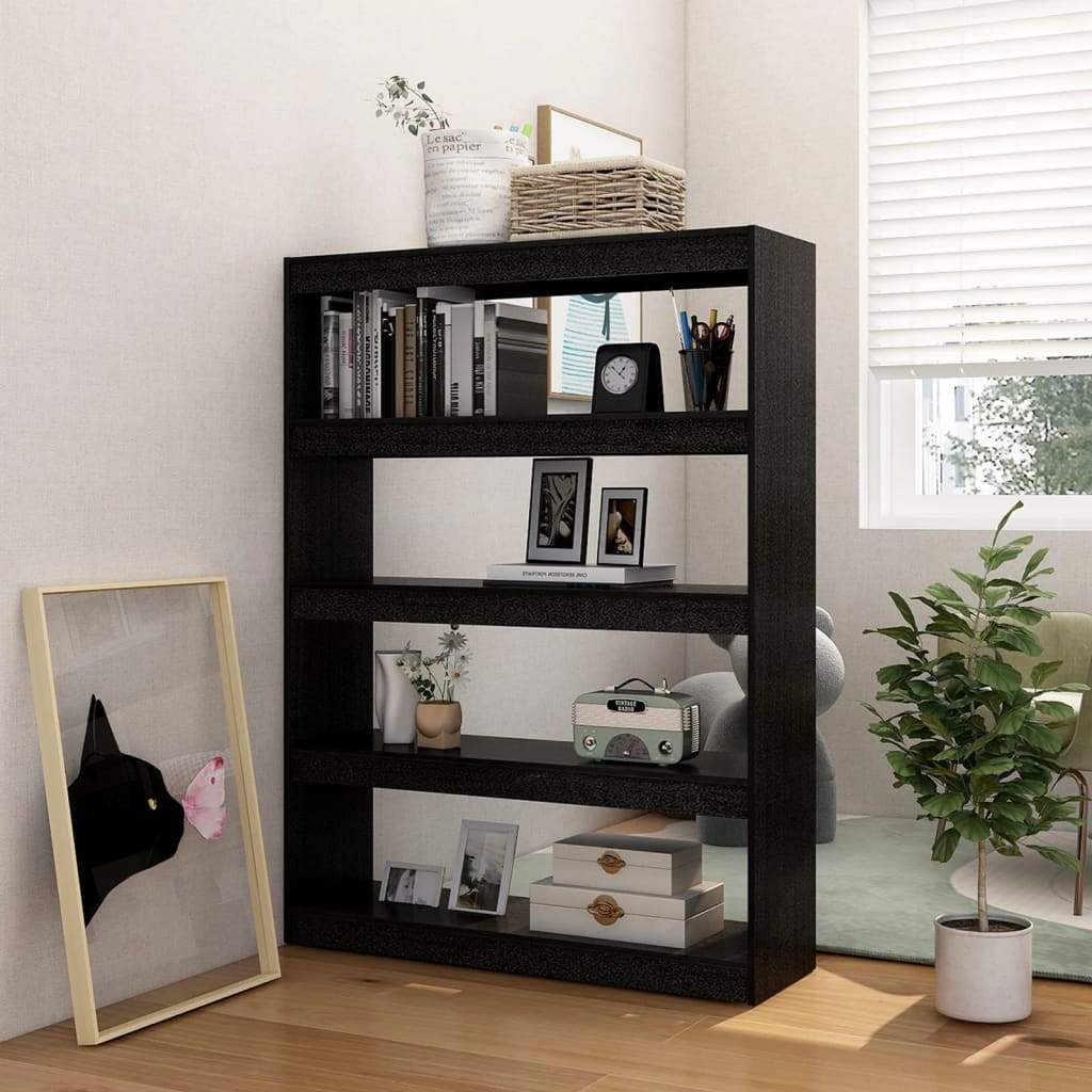 Bookcase/room divider black 100x30x135.5cm solid pine wood