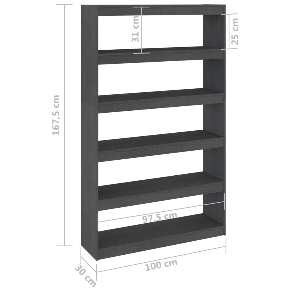 Bibliothèque/séparateur de pièce gris 100x30x167,5 cm bois de pin massif