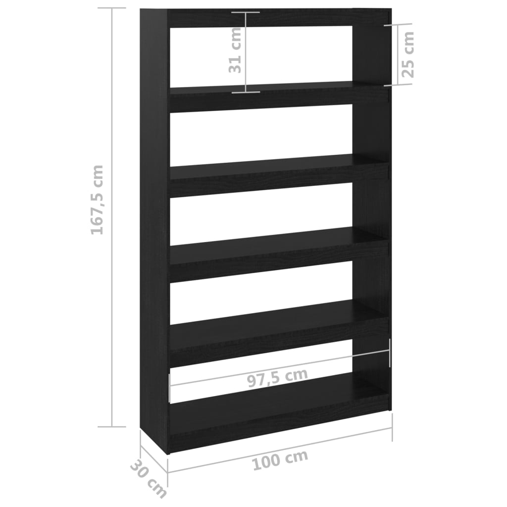 Bibliothèque/séparateur de pièce noir 100x30x167,5cm bois de pin massif