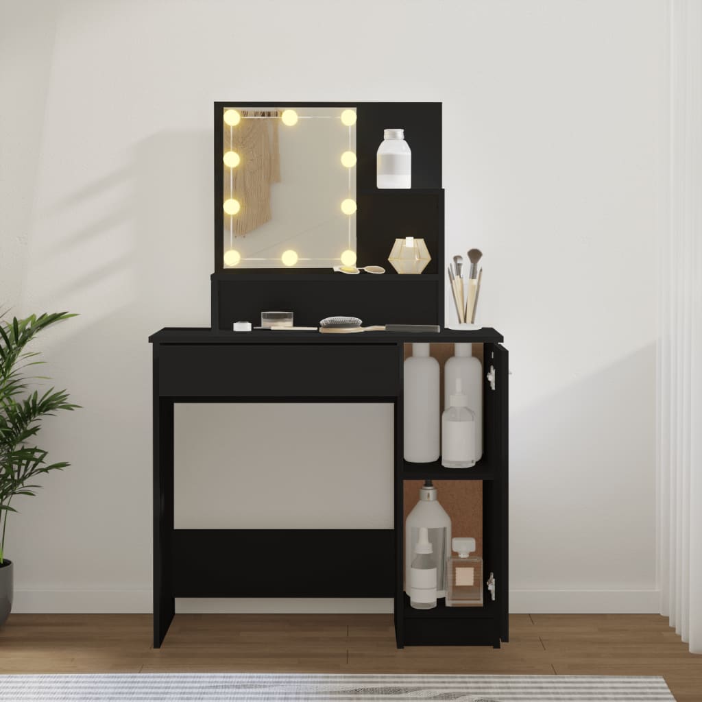 Dressing table with LED black 86.5x35x136 cm