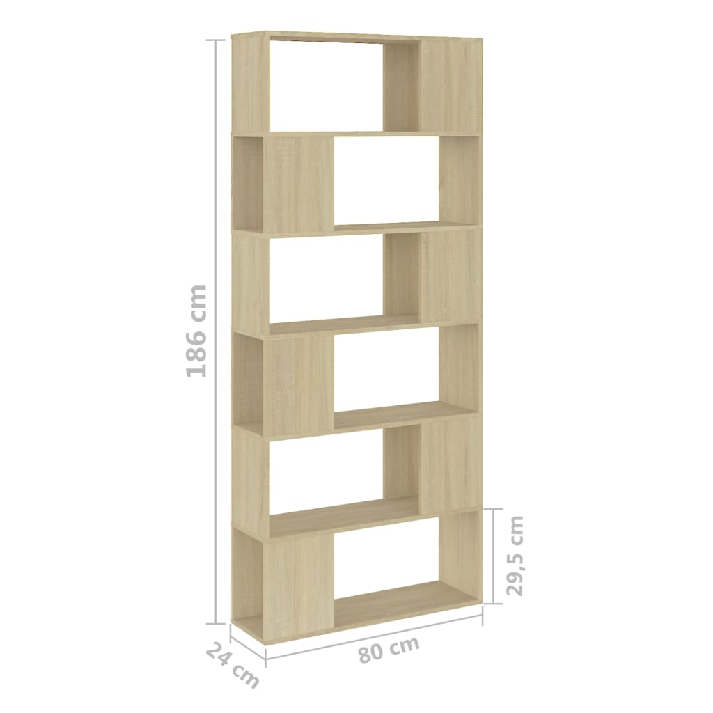 Bibliothèque séparateur de pièce chêne Sonoma 80x24x186 cm matériau bois