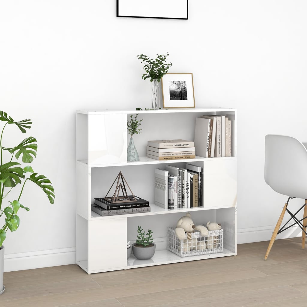 Bookcase room divider high-gloss white 100x24x94 cm