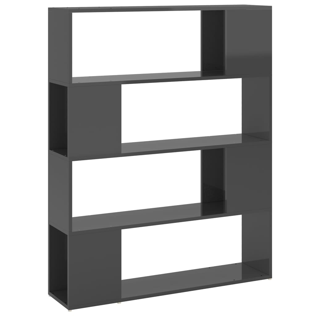 Bookcase room divider high-gloss gray 100x24x124 cm