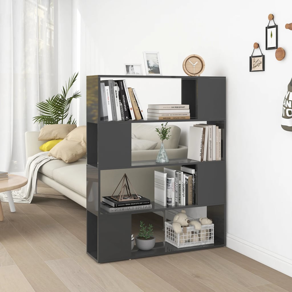 Bookcase room divider high-gloss gray 100x24x124 cm