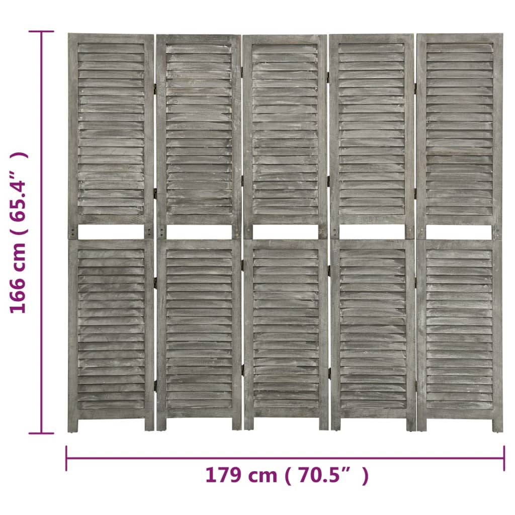 5 pcs. Room divider gray 179x166 cm solid wood