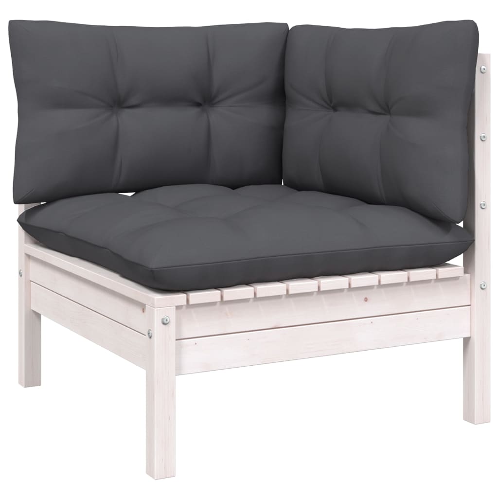 2-seater garden sofa with cushions in white solid pine wood