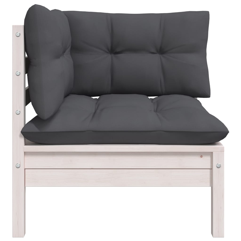 2-seater garden sofa with cushions in white solid pine wood