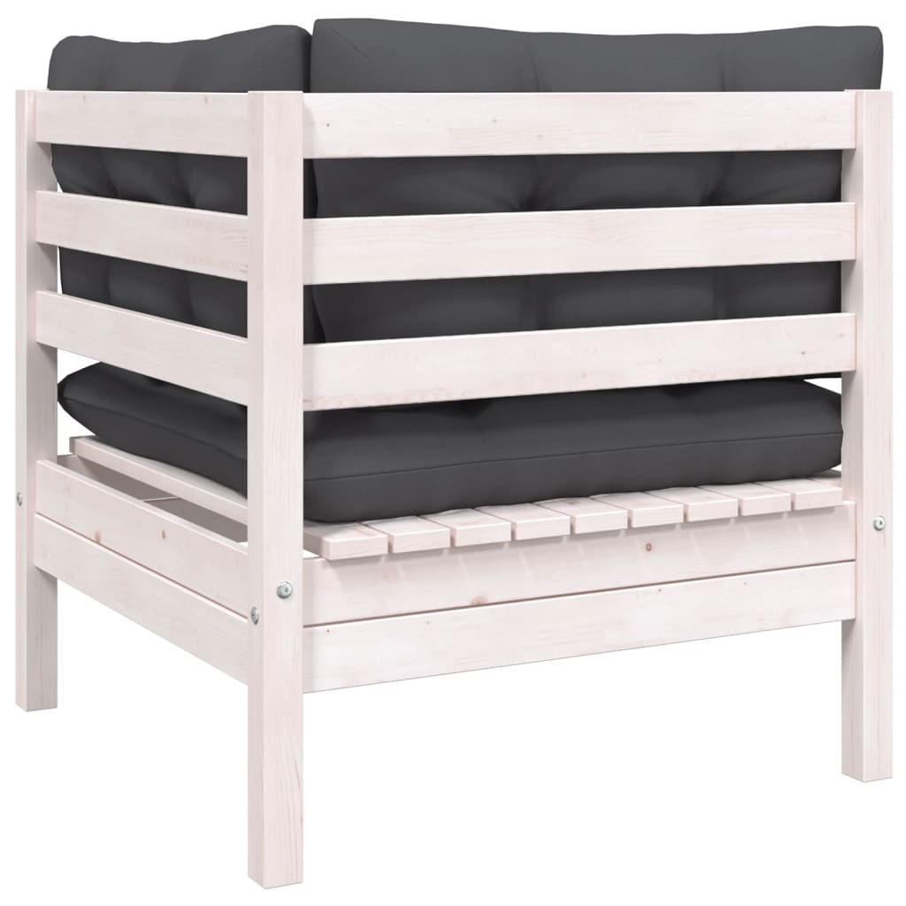 2-seater garden sofa with cushions in white solid pine wood