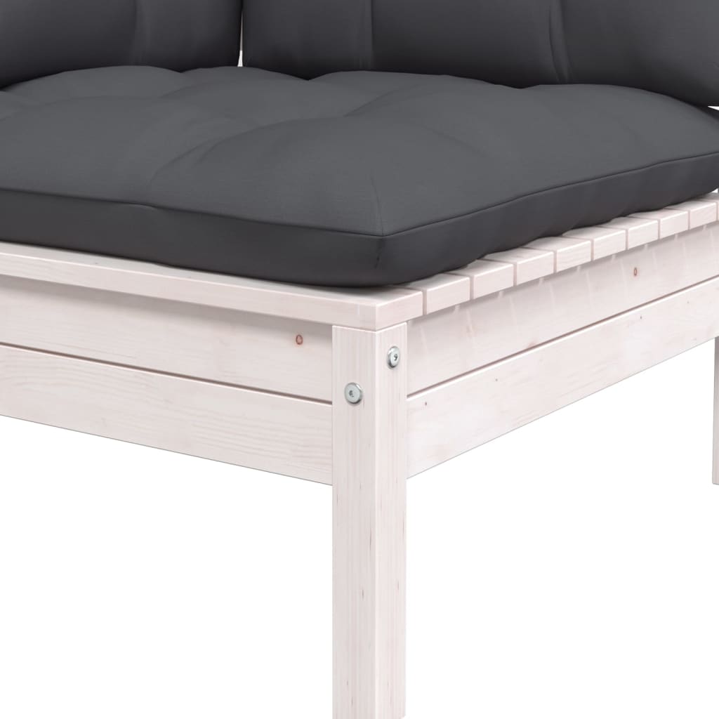 2-seater garden sofa with cushions in white solid pine wood