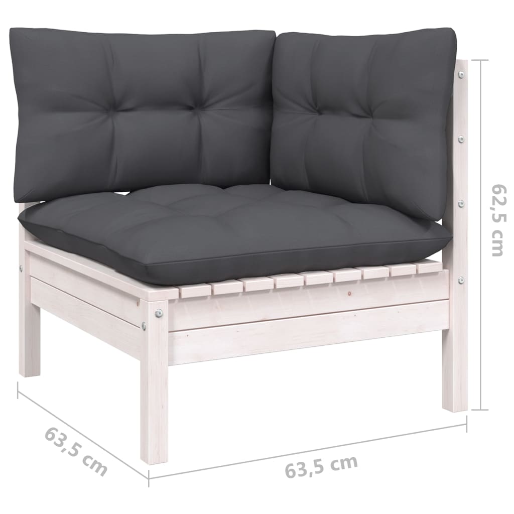 2-seater garden sofa with cushions in white solid pine wood