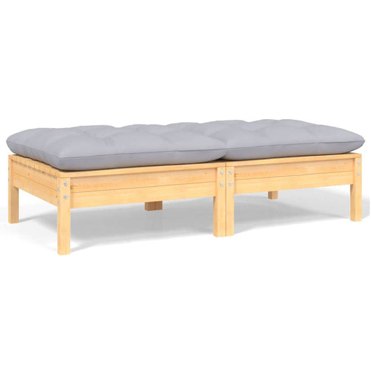 2-seater garden sofa with cushions in gray solid pine wood