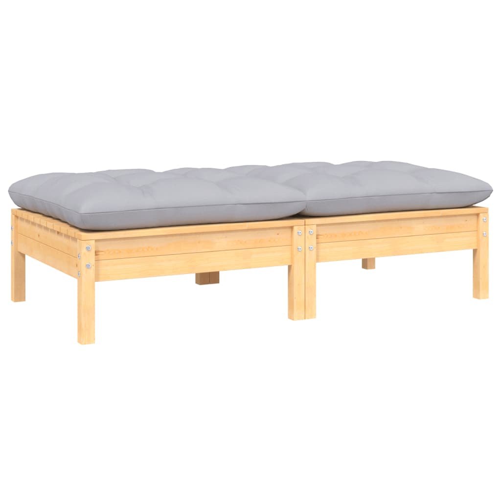 2-seater garden sofa with cushions in gray solid pine wood