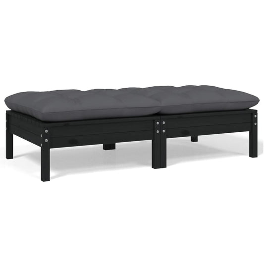 2-seater garden sofa with cushions in black solid pine wood