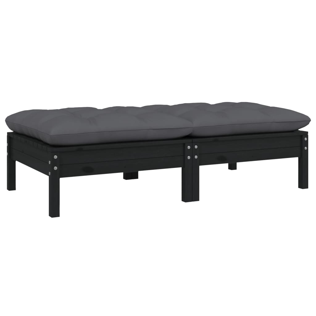2-seater garden sofa with cushions in black solid pine wood