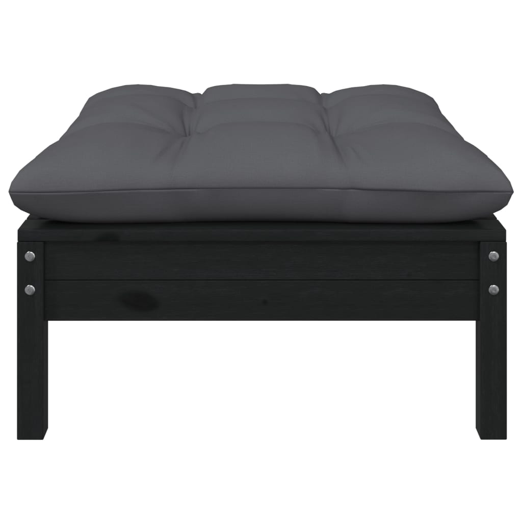 2-seater garden sofa with cushions in black solid pine wood