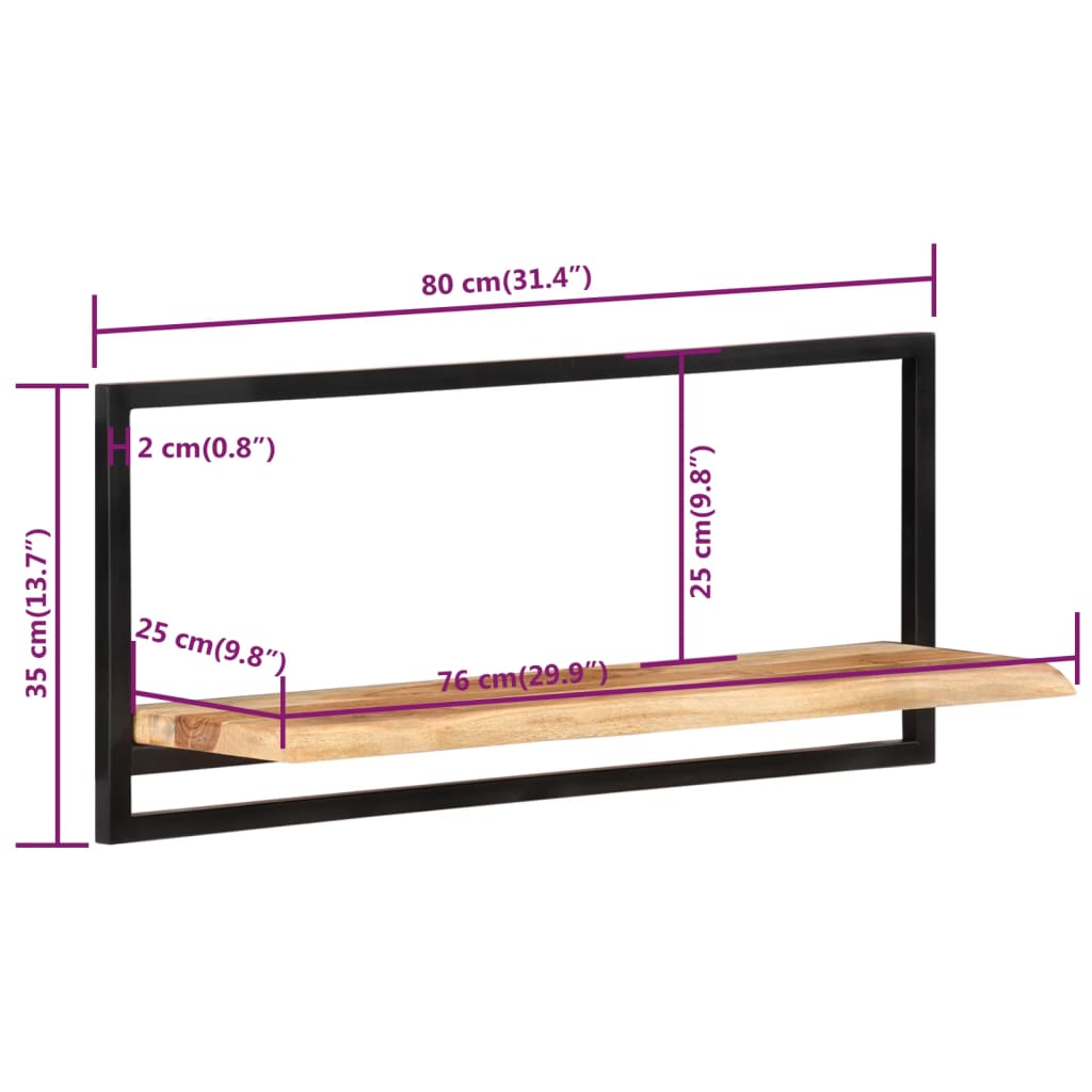 Etagères murales 2 pcs 80x25x35 cm bois d'acacia massif et acier