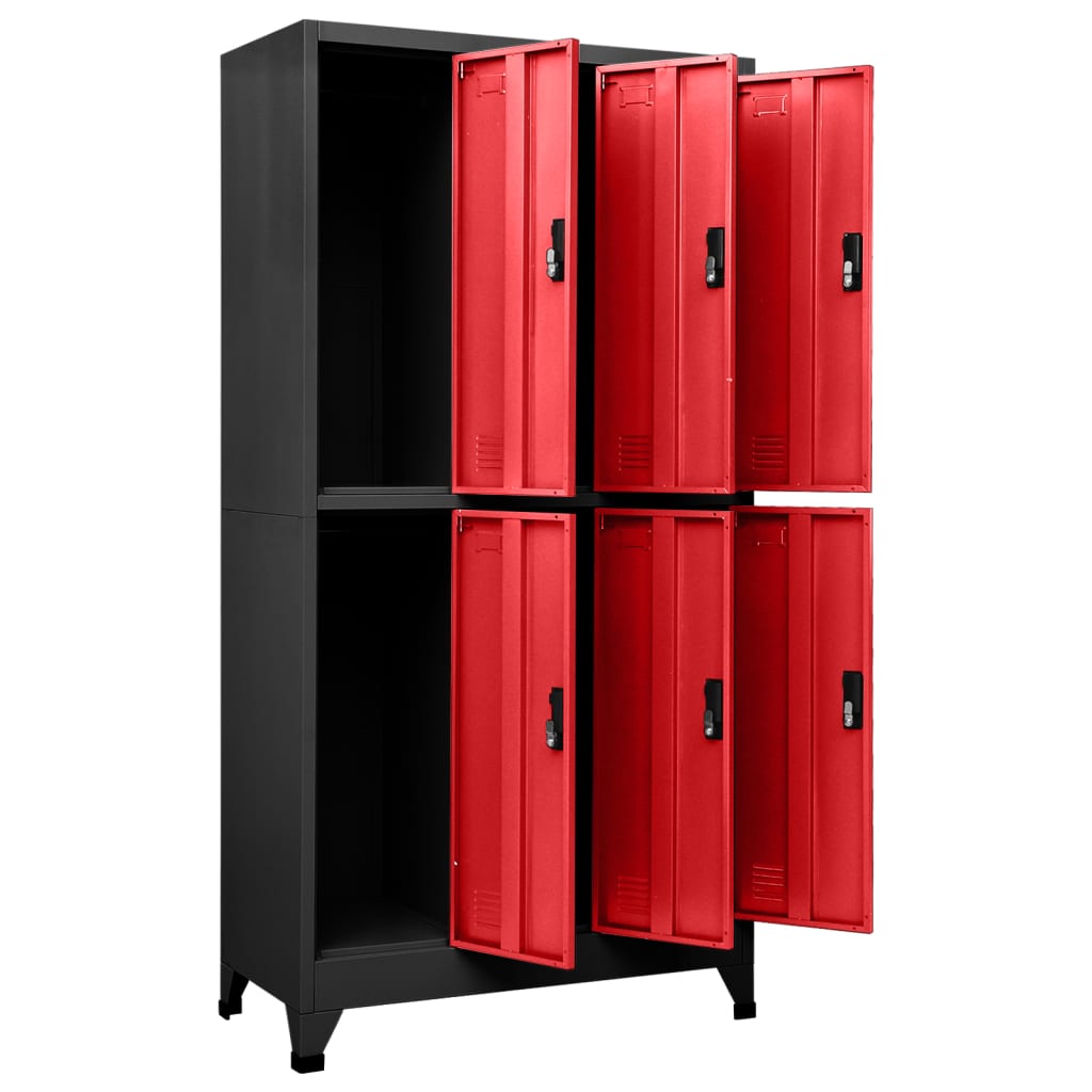 Locker cabinet anthracite and red 90x45x180 cm steel